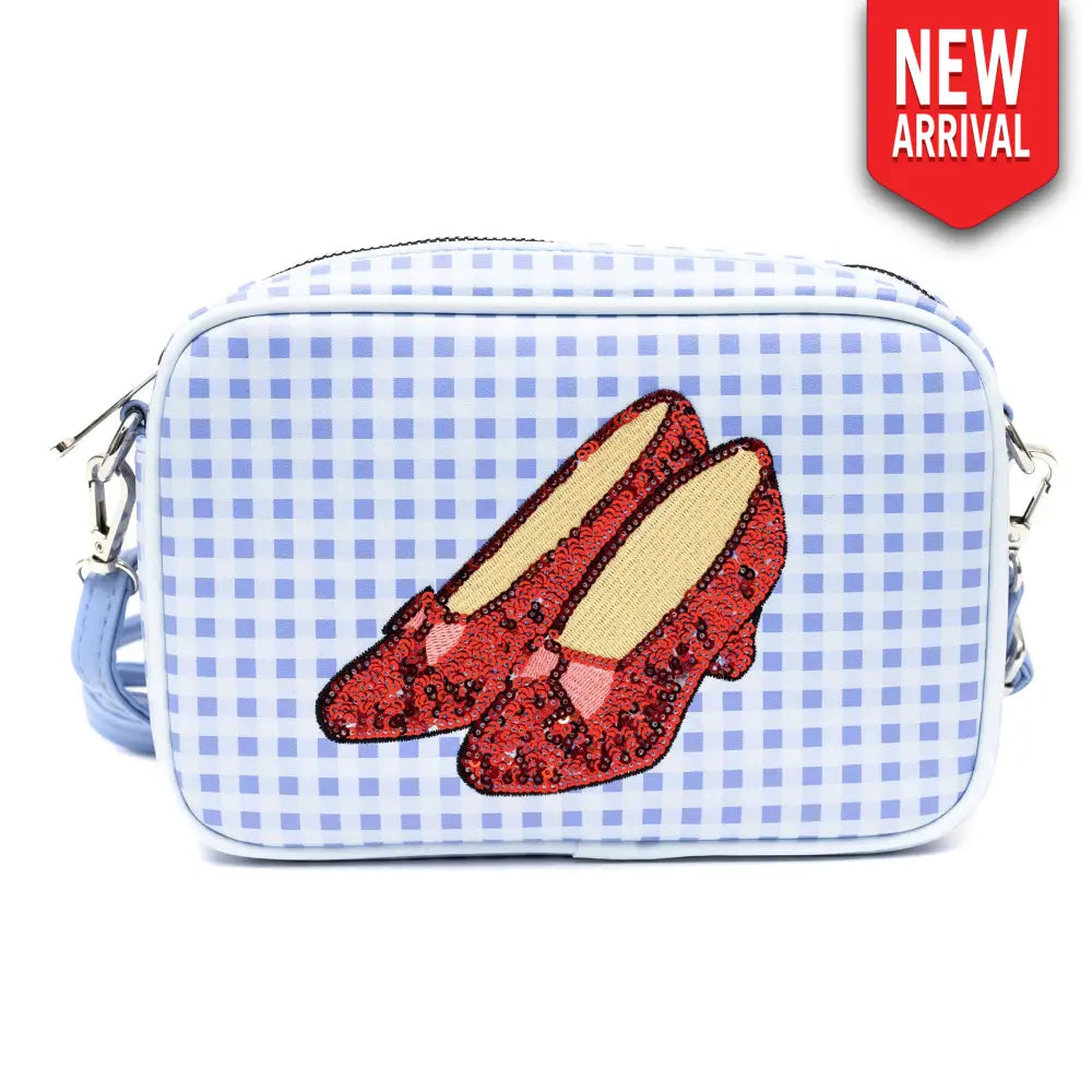 Wizard of Oz Bag Cross Body The Wizard of Oz Dorothy Sequined Ruby Slippers with Toto Pose Blue Vegan Leather Crossbody