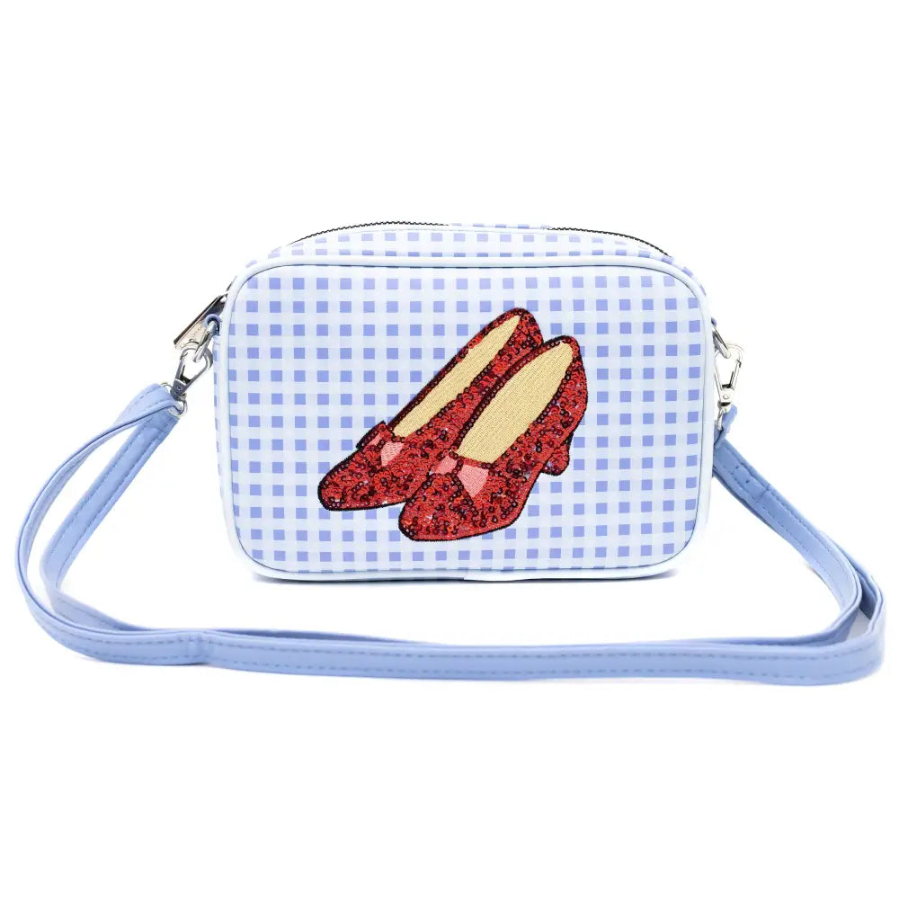Wizard of Oz Bag Cross Body The Wizard of Oz Dorothy Sequined Ruby Slippers with Toto Pose Blue Vegan Leather Crossbody