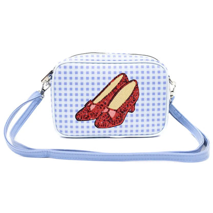Wizard of Oz Bag Cross Body The Wizard of Oz Dorothy Sequined Ruby Slippers with Toto Pose Blue Vegan Leather Crossbody