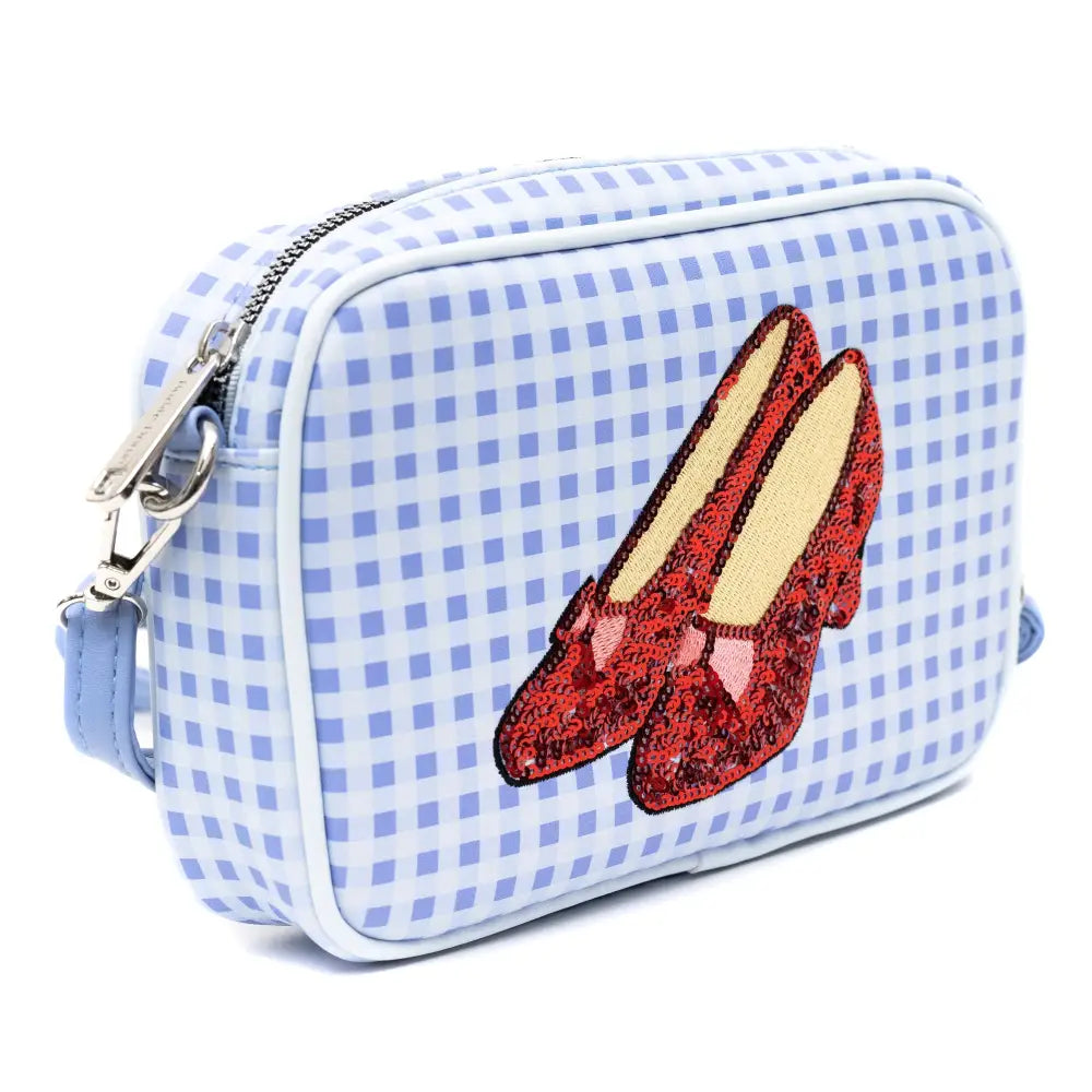 Wizard of Oz Bag Cross Body The Wizard of Oz Dorothy Sequined Ruby Slippers with Toto Pose Blue Vegan Leather Crossbody
