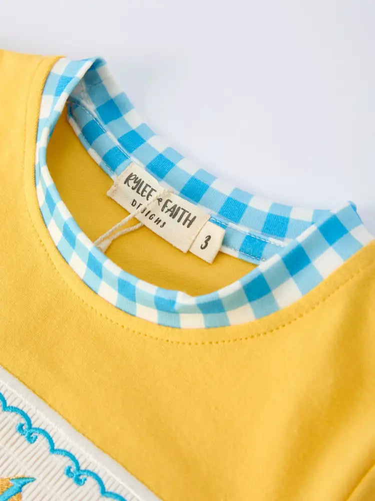 Fish Embroidery Smocking Plaid Boys’Set Outfit