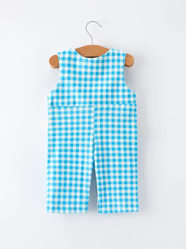 Fish Embroidery Smocking Plaid Baby Boy Romper Romper