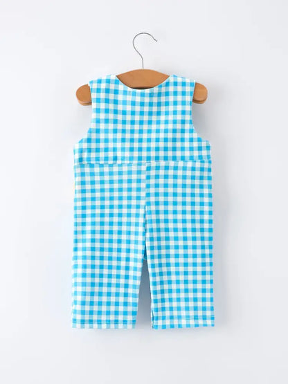 Fish Embroidery Smocking Plaid Baby Boy Romper Romper