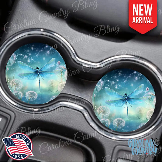 Dreaming Dragonfly – Blue Car Coaster