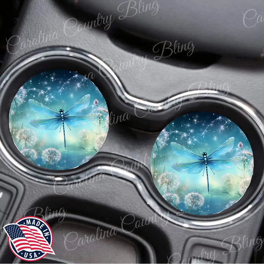 Dreaming Dragonfly – Blue Car Coaster