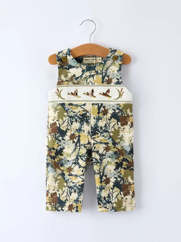 Camo Duck Smocking Embroidery Baby Boy Romper - Romper