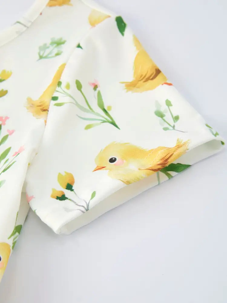 Easter Chick Floral Girls Twirl Short Sleeve Dress - Dress