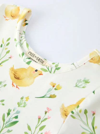 Easter Chick Floral Girls Twirl Short Sleeve Dress - Dress