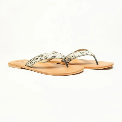 Myra Echo Valley Hairon Leather Sandals in Spotted Ivory - Shoes