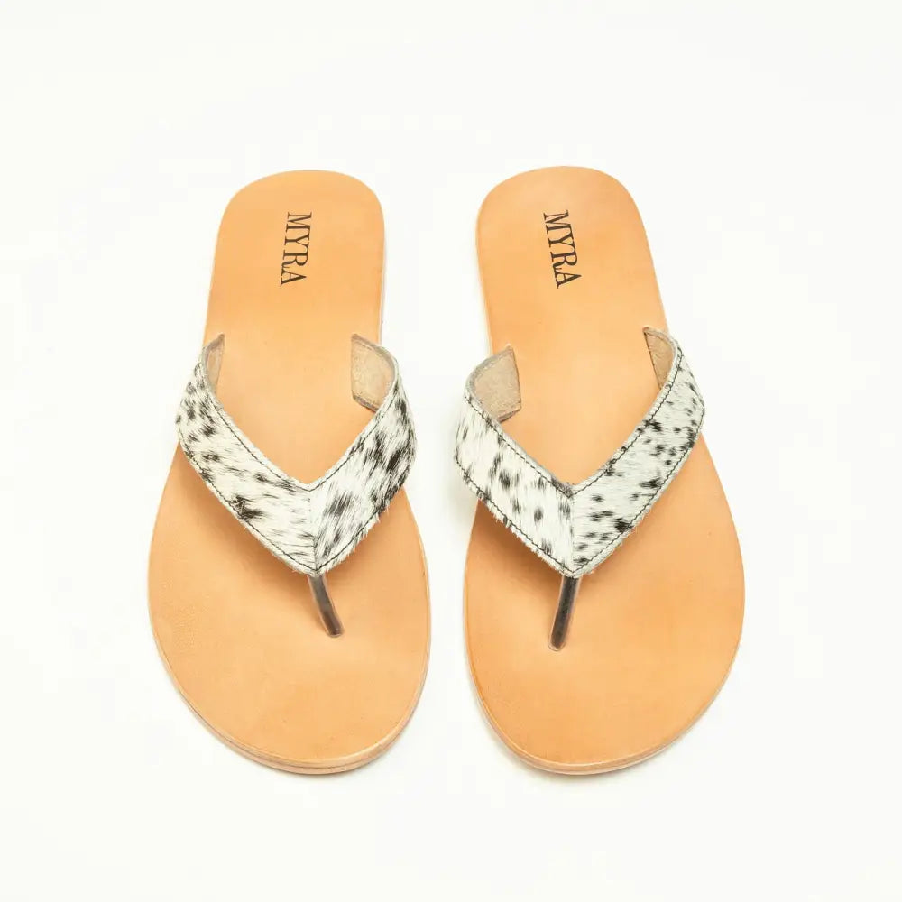 Myra Echo Valley Hairon Leather Sandals in Spotted Ivory - Shoes