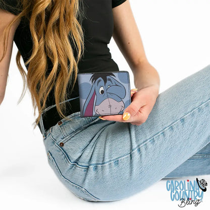 Bi-Fold Wallet - Winnie the Pooh Eeyore Character Close-Up Pose + Text Dot Blues Bi-Fold Wallets