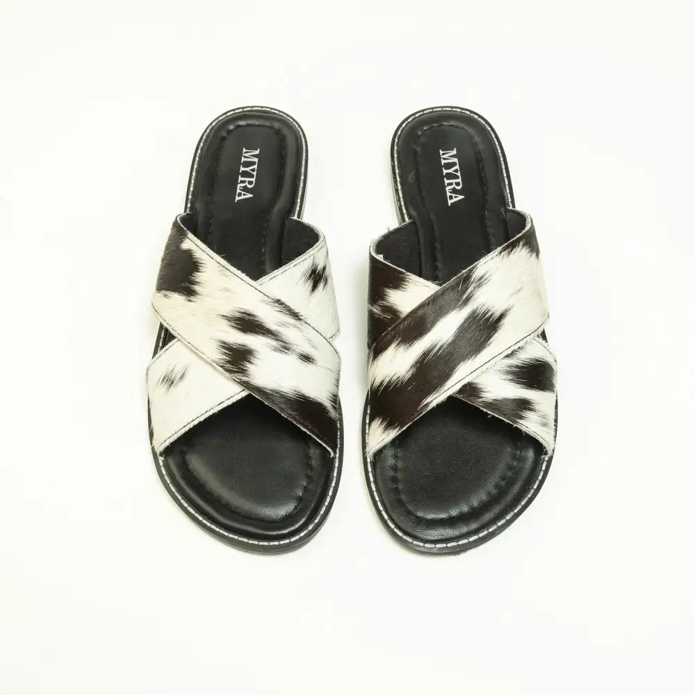 Myra El Paso Dawn Hairon Leather Sandals in Speckled White - Shoes