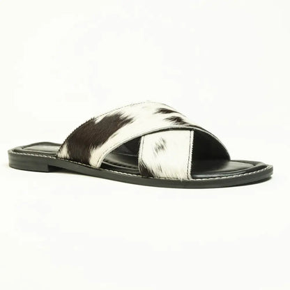 Myra El Paso Dawn Hairon Leather Sandals in Speckled White - Shoes