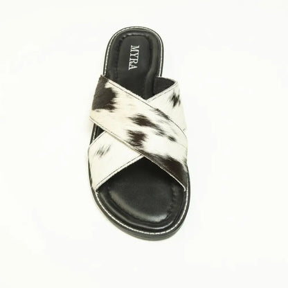 Myra El Paso Dawn Hairon Leather Sandals in Speckled White - Shoes