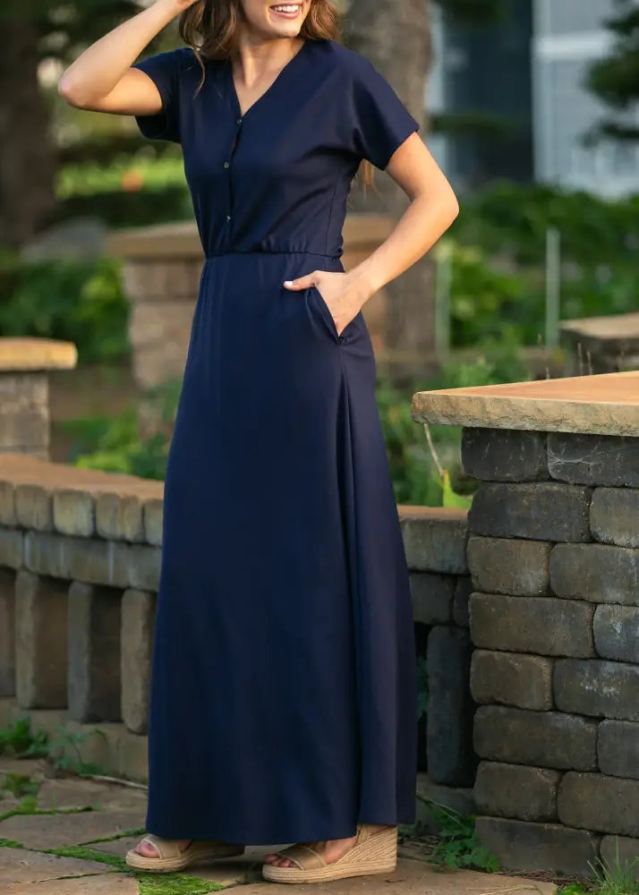 Ella Navy Cinched Waist Maxi Dress - IC Dresses