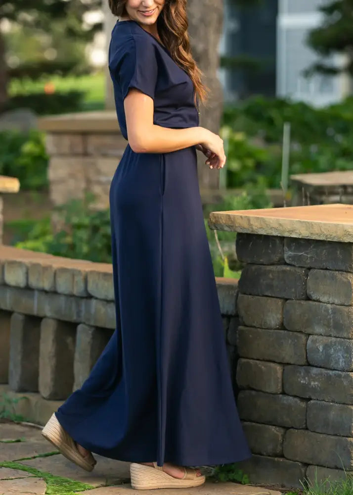 Ella Navy Cinched Waist Maxi Dress - IC Dresses
