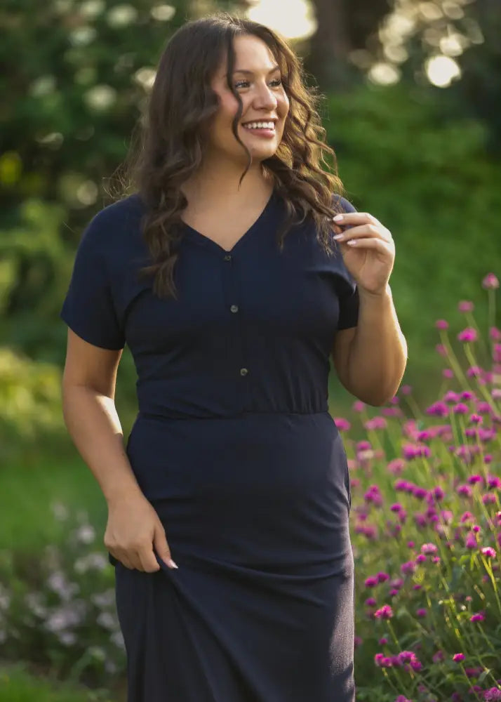 Ella Navy Cinched Waist Maxi Dress - IC Dresses
