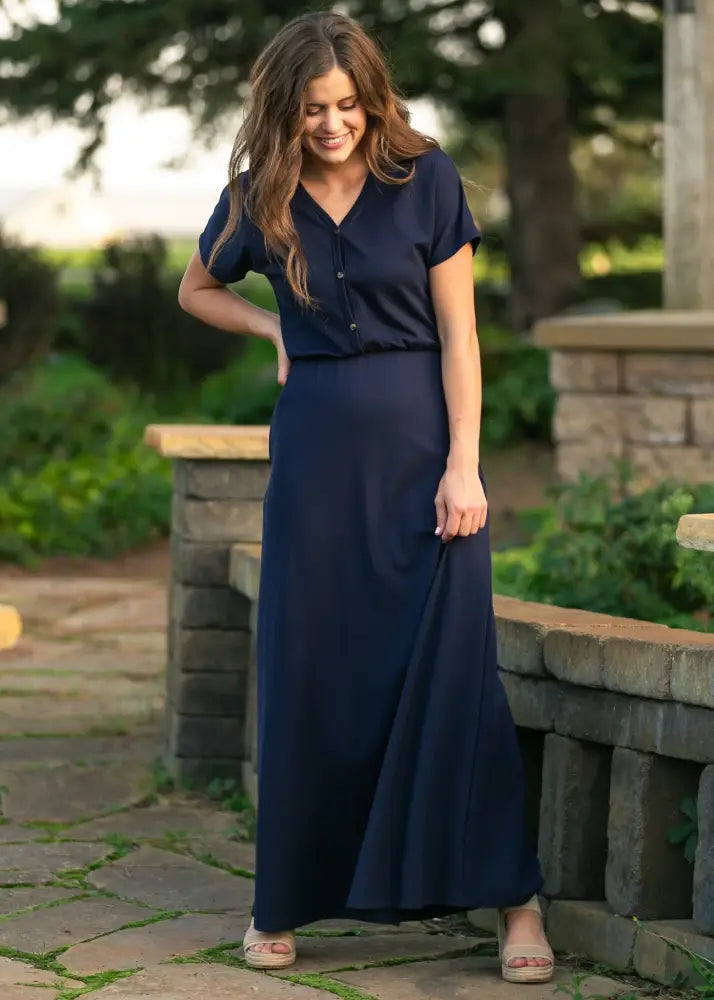 Ella Navy Cinched Waist Maxi Dress - IC Dresses