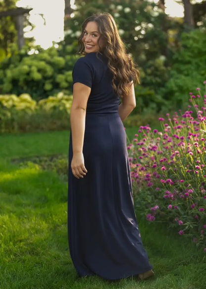 Ella Navy Cinched Waist Maxi Dress - IC Dresses