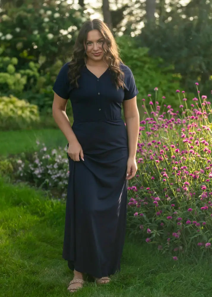 Ella Navy Cinched Waist Maxi Dress - XS - IC Dresses