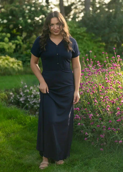 Ella Navy Cinched Waist Maxi Dress - XS - IC Dresses