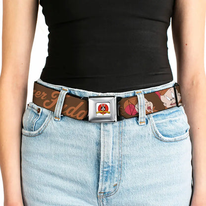 Looney Tunes Logo Full Color White Seatbelt Belt - ELMER FUDD w/Poses Browns Webbing Seatbelt Belts