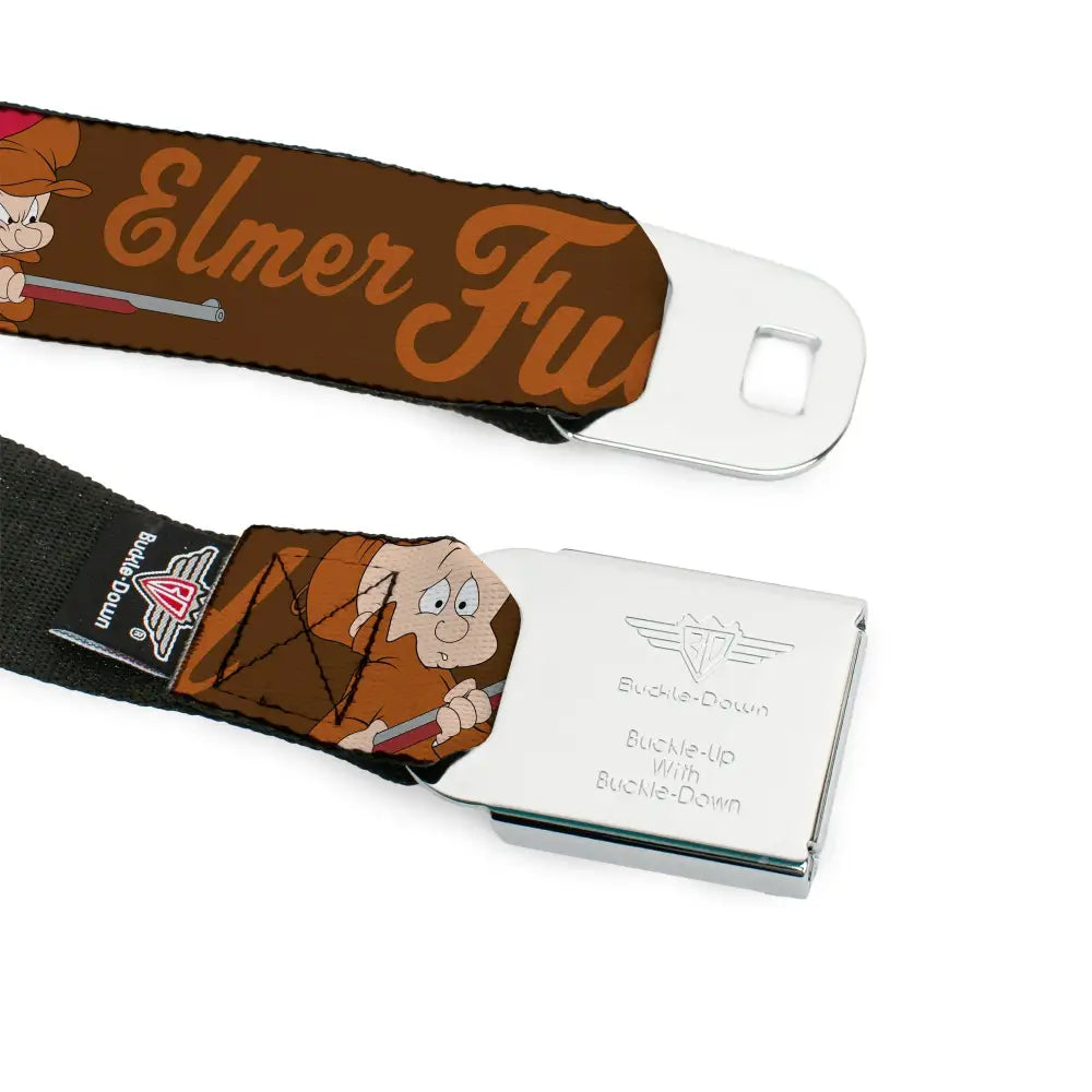 Looney Tunes Logo Full Color White Seatbelt Belt - ELMER FUDD w/Poses Browns Webbing Seatbelt Belts