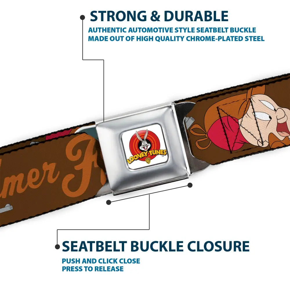 Looney Tunes Logo Full Color White Seatbelt Belt - ELMER FUDD w/Poses Browns Webbing Seatbelt Belts
