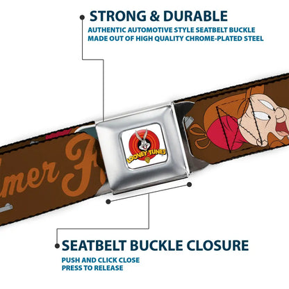 Looney Tunes Logo Full Color White Seatbelt Belt - ELMER FUDD w/Poses Browns Webbing Seatbelt Belts