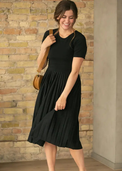Emersyn Black Pleated Midi Dress - FINAL SALE - IC Dresses