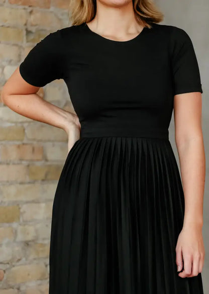 Emersyn Black Pleated Midi Dress - FINAL SALE - IC Dresses