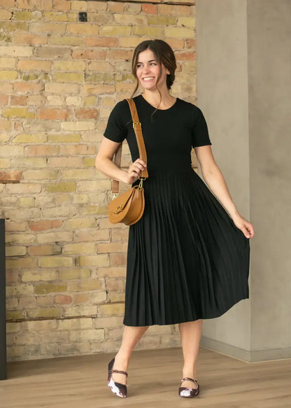 Emersyn Black Pleated Midi Dress - FINAL SALE - IC Dresses