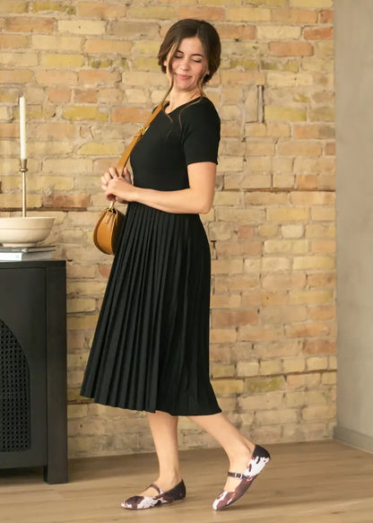 Emersyn Black Pleated Midi Dress - FINAL SALE - IC Dresses