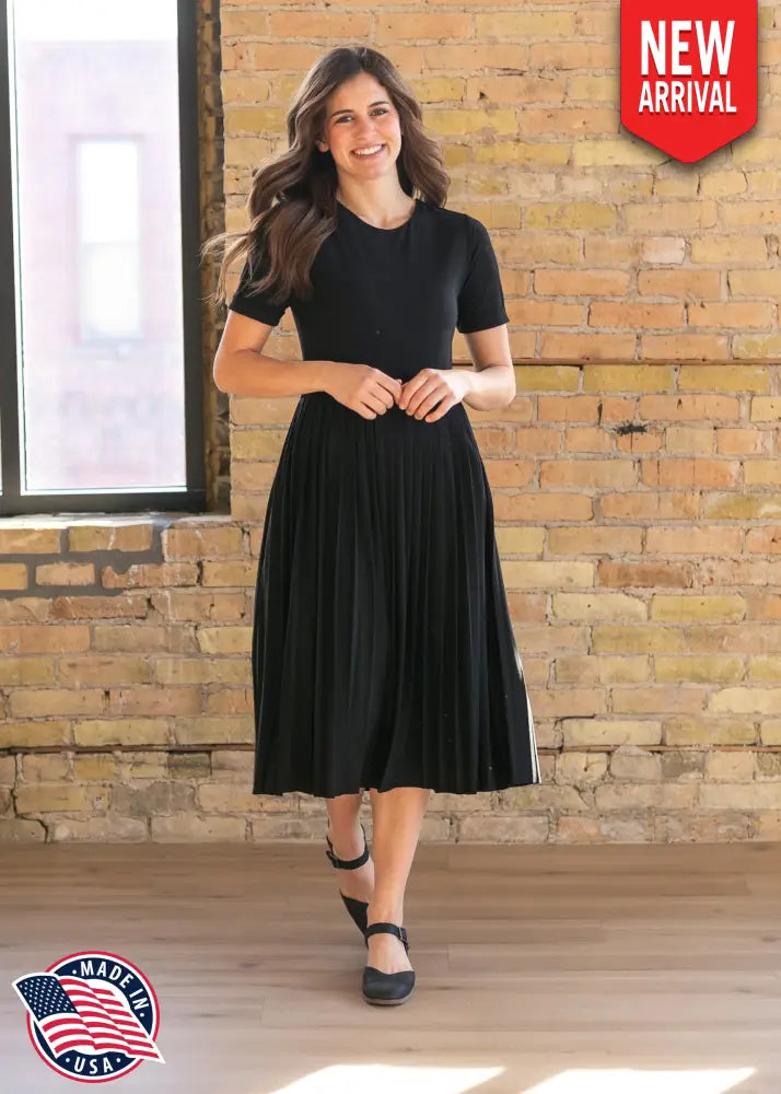 Emersyn Black Pleated Midi Dress - FINAL SALE - IC Dresses