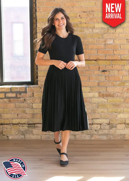 Emersyn Black Pleated Midi Dress - FINAL SALE - IC Dresses