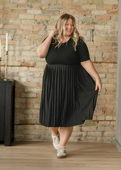 Emersyn Black Pleated Midi Dress - FINAL SALE - IC Dresses