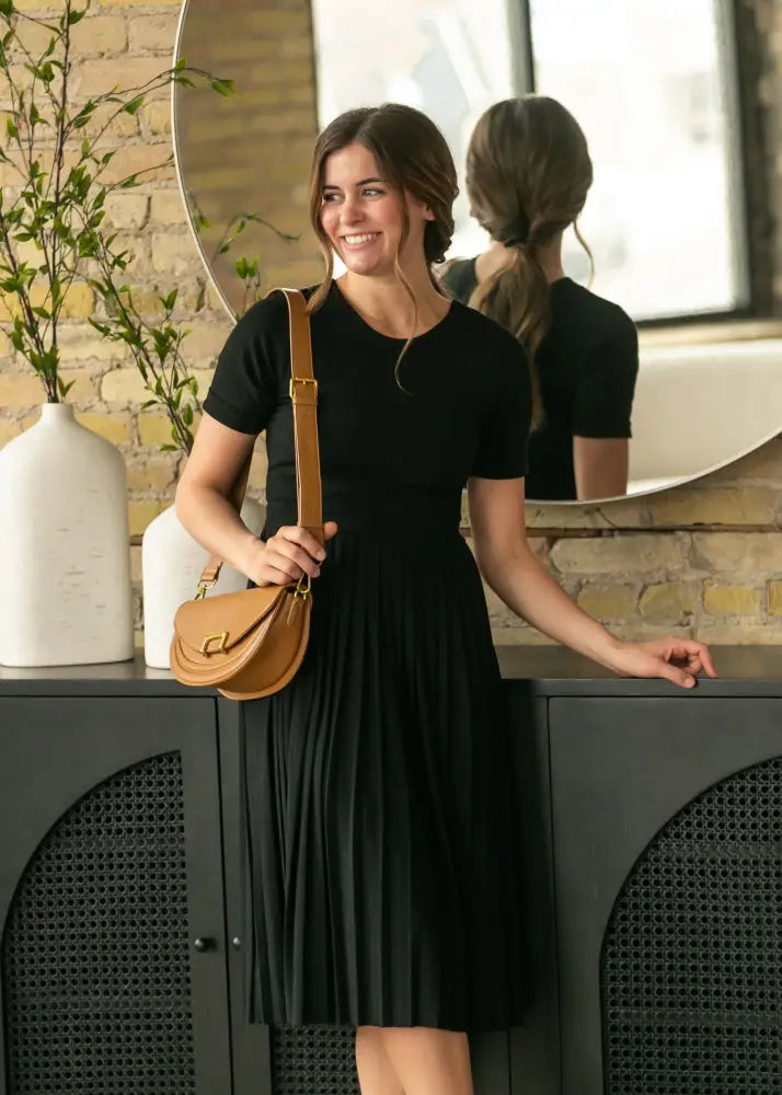 Emersyn Black Pleated Midi Dress - FINAL SALE - IC Dresses