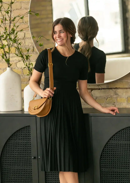 Emersyn Black Pleated Midi Dress - FINAL SALE - IC Dresses
