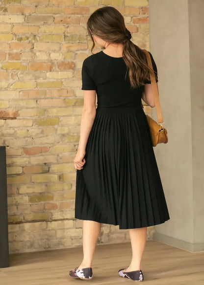 Emersyn Black Pleated Midi Dress - FINAL SALE - IC Dresses