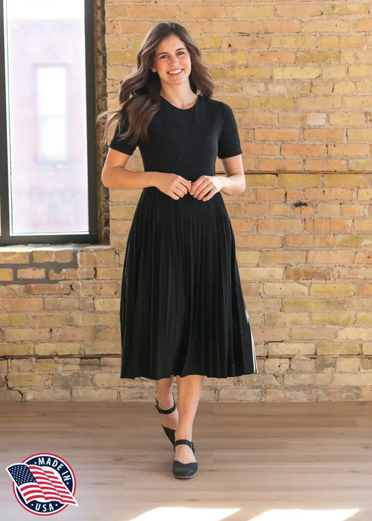 Emersyn Black Pleated Midi Dress - FINAL SALE - IC Dresses