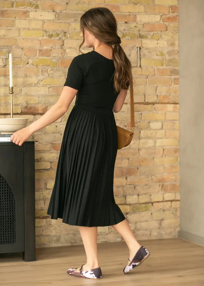 Emersyn Black Pleated Midi Dress - FINAL SALE - IC Dresses