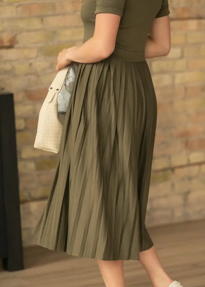 Emersyn Olive Pleated Midi Dress - FINAL SALE - IC Dresses