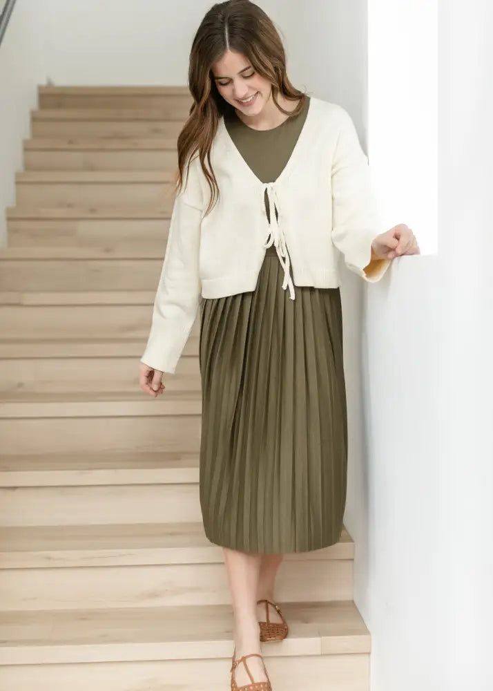 Emersyn Olive Pleated Midi Dress - FINAL SALE - IC Dresses