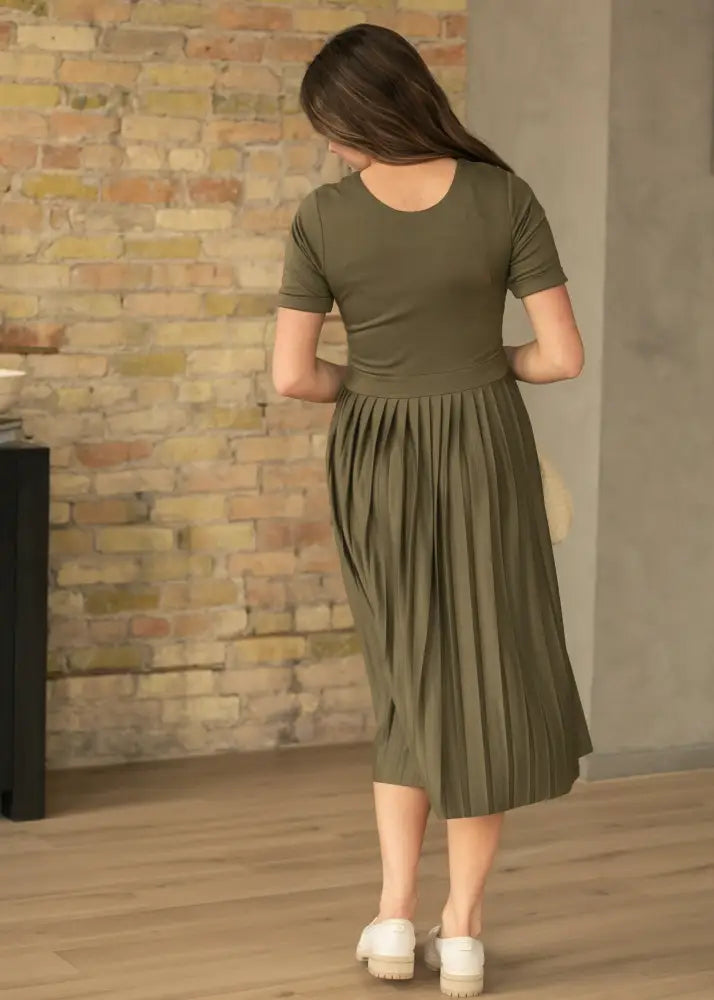 Emersyn Olive Pleated Midi Dress - FINAL SALE - IC Dresses