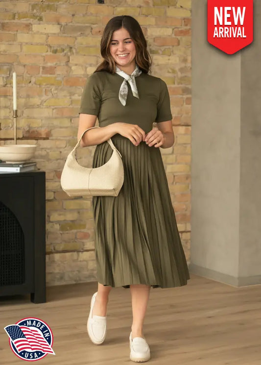 Emersyn Olive Pleated Midi Dress - FINAL SALE - IC Dresses