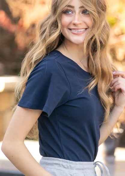 Essential Navy Flutter Sleeve Top - IC Tops