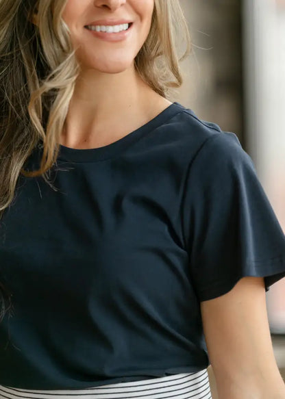 Essential Navy Flutter Sleeve Top - IC Tops