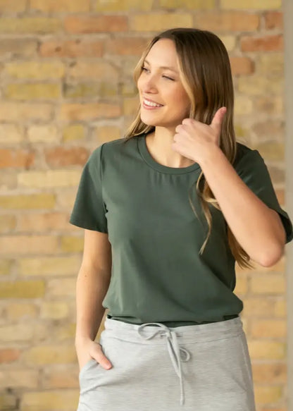 Essential Olive Flutter Sleeve Top - IC Tops