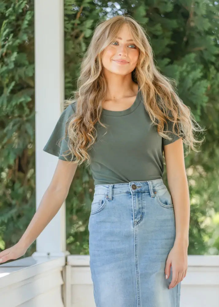 Essential Olive Flutter Sleeve Top - IC Tops