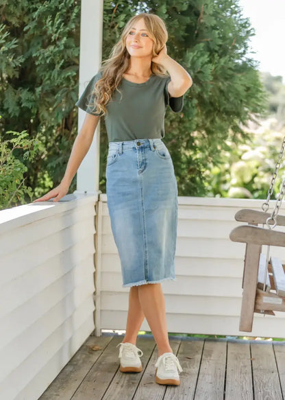 Essential Olive Flutter Sleeve Top - IC Tops